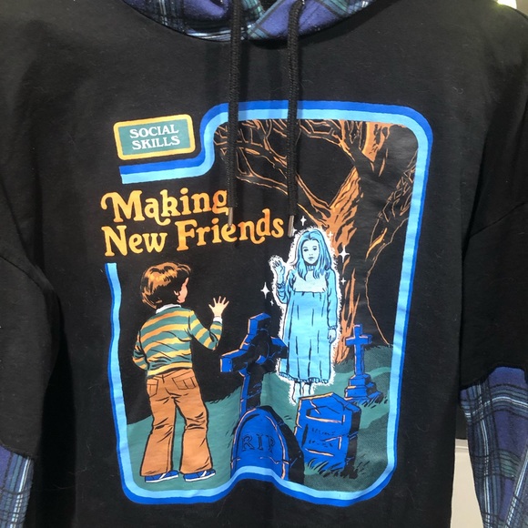 Unisex black with plaid contrast hoodie - Picture 3 of 7